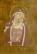 Vierge à l’enfant-peinture et feuille d'or sur papier