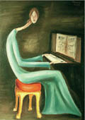 Jeune fille au piano - 1967, huile sur carton
